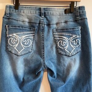 Flamingals Womens‎ XL Wide Leg Jeans Bootcut Distressed Embellished Pocket Nwt